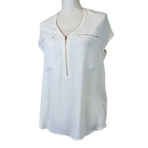 Rebecca Taylor Silk Blouse Ivory White Sleeveless with Gold Zip Detail Size 8 - Picture 1 of 9